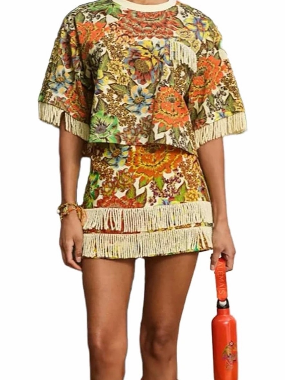 Boho Floral Fringe Mini Skirt and Shirt SET